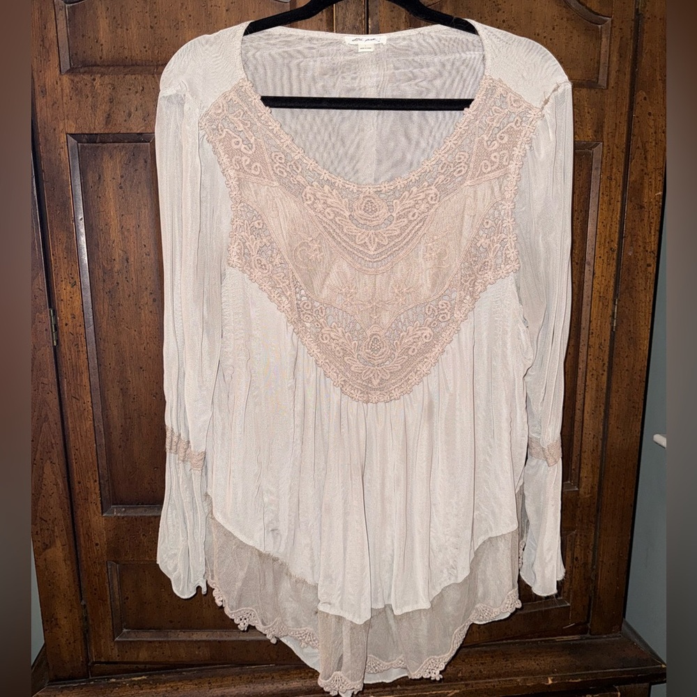 Ultra Pink Lace Accent Blouse - Mauve